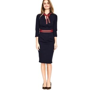 Boden Dark Blue Midi Dress with Red Highlights